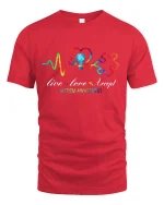 Live Love Accept Autism Awareness T Shirt With Colorful Heartbeat - red t-shirt on white background