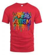Unique Always Learning Autism Awareness T Shirt With Puzzle Art - red t-shirt on white background