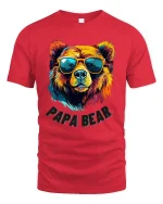 Papa Bear T Shirt With Cool Sunglasses And Colorful Art Style - red t-shirt on white background