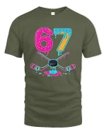 67 Neon Donut Hockey T Shirt With Funny Melting Ice Style - military green t-shirt on white background
