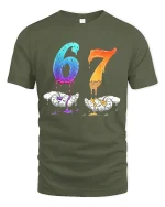 Dripping 67 Number Art Graphic T Shirt With Bold Creative Style - military green t-shirt on white background