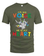Im His Voice He Is My Heart Autism Awareness Graphic T Shirt - military green t-shirt on white background