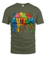 Always Unique Totally Awesome Autism Colorful Graphic T Shirt - military green t-shirt on white background