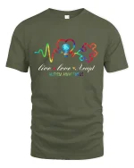 Live Love Accept Autism Awareness T Shirt With Colorful Heartbeat - military green t-shirt on white background