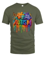 Unique Always Learning Autism Awareness T Shirt With Puzzle Art - military green t-shirt on white background