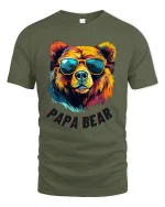 Papa Bear T Shirt With Cool Sunglasses And Colorful Art Style - military green t-shirt on white background