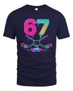 67 Neon Donut Hockey T Shirt With Funny Melting Ice Style - navy t-shirt on white background