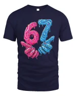 Funny 67 Donut Style T Shirt With Dripping Candy Art Design - navy t-shirt on white background