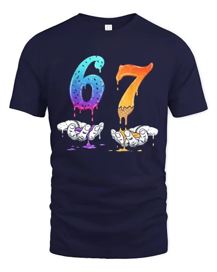 Dripping 67 Number Art Graphic T Shirt With Bold Creative Style - navy t-shirt on white background