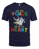 Im His Voice He Is My Heart Autism Awareness Graphic T Shirt - navy t-shirt on white background