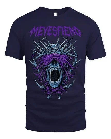 Meyesfiend Dark Horror Skull Crown Gothic Graphic T Shirt - navy t-shirt on white background