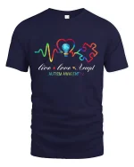 Live Love Accept Autism Awareness T Shirt With Colorful Heartbeat - navy t-shirt on white background