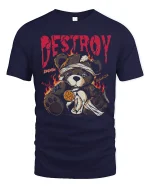Destroy Teddy Bear Dark Graphic Tshirt With Broken Rebel Art - navy t-shirt on white background