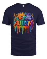 Unique Always Learning Autism Awareness T Shirt With Puzzle Art - navy t-shirt on white background