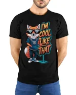 Im Cool Like That Fox T Shirt With Funny Street Style Art - model wearing black tee with hands behind back