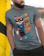 Im Cool Like That Fox T Shirt With Funny Street Style Art - model wearing grey tee, leaning on column