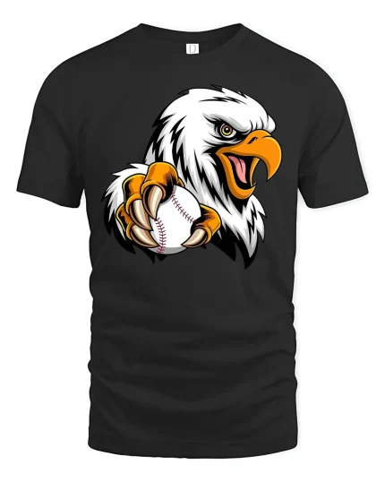 American Eagle Baseball Claw Power Tee for Players Fans - black t-shirt on white background