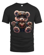 Cute Steampunk Bear Mechanical Heart T-Shirt for Gear Lovers - black t-shirt on white background