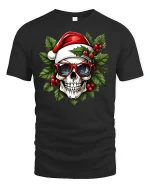 Cool Santa Skull Christmas Graphic T-Shirt for Holiday Fun - black t-shirt on white background