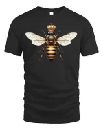 Royal Queen Bee Crown Graphic T-Shirt for Nature Lovers - black t-shirt on white background