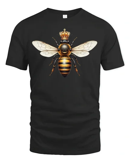 Royal Queen Bee Crown Graphic T-Shirt for Nature Lovers - black t-shirt on white background