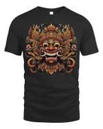 Ornate Mythic Mask Art T-Shirt for Bold Tribal Style Fans - black t-shirt on white background