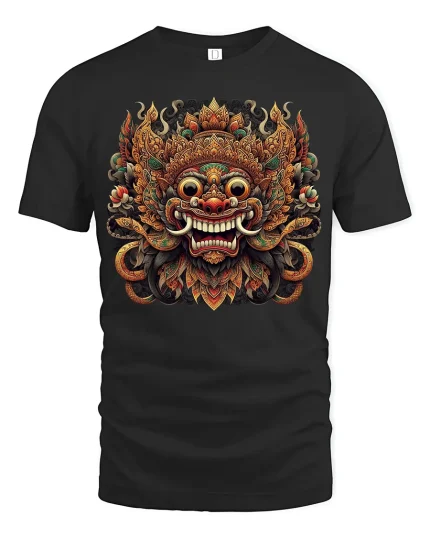 Ornate Mythic Mask Art T-Shirt for Bold Tribal Style Fans - black t-shirt on white background