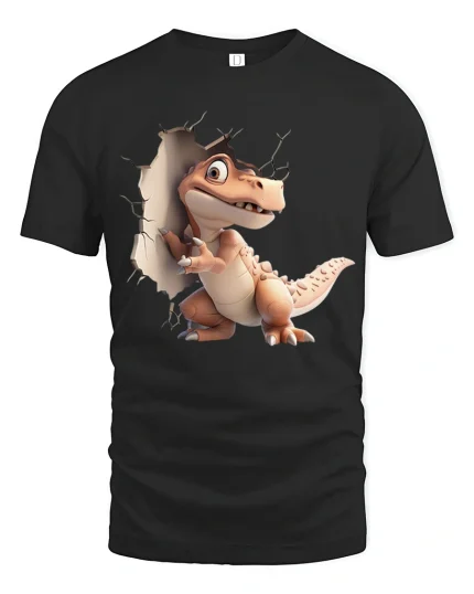 Cute Dinosaur Breakthrough T-Shirt for Fun Kids and Adults - black t-shirt on white background