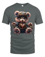 Cute Steampunk Bear Mechanical Heart T-Shirt for Gear Lovers - gray t-shirt on white background