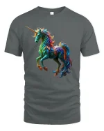 Vibrant Rainbow Unicorn Art T-Shirt for Fantasy Lovers - gray t-shirt on white background