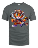 Cute Detective Tiger Graphic T-Shirt for Fun Mystery Lovers - gray t-shirt on white background