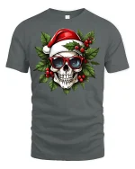 Cool Santa Skull Christmas Graphic T-Shirt for Holiday Fun - gray t-shirt on white background