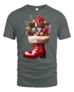 Festive Christmas Gift Boot T-Shirt for Holiday Cheer Lovers - gray t-shirt on white background