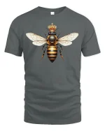 Royal Queen Bee Crown Graphic T-Shirt for Nature Lovers - gray t-shirt on white background