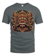 Ornate Mythic Mask Art T-Shirt for Bold Tribal Style Fans - gray t-shirt on white background