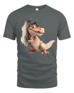 Cute Dinosaur Breakthrough T-Shirt for Fun Kids and Adults - gray t-shirt on white background