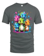 Cute Colorful Baby Dragons Graphic T-Shirt for Fantasy Fans - gray t-shirt on white background