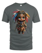 Cute Fantasy Tribal Explorer Graphic T-Shirt for Fun Style - gray t-shirt on white background