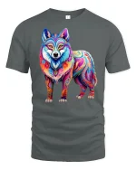 Vibrant Rainbow Wolf Art T-Shirt for Bold Creative Style Fans - gray t-shirt on white background