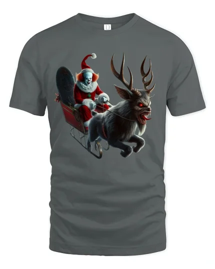 Creepy Evil Santa Clown Christmas T-Shirt for Horror Lovers - gray t-shirt on white background