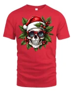 Cool Santa Skull Christmas Graphic T-Shirt for Holiday Fun - red t-shirt on white background