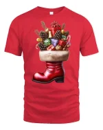 Festive Christmas Gift Boot T-Shirt for Holiday Cheer Lovers - red t-shirt on white background