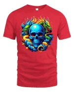 Vibrant Dragon Skull Flame Art T-Shirt for Bold Style Fans - red t-shirt on white background