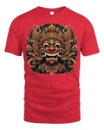 Ornate Mythic Mask Art T-Shirt for Bold Tribal Style Fans - red t-shirt on white background
