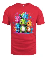 Cute Colorful Baby Dragons Graphic T-Shirt for Fantasy Fans - red t-shirt on white background