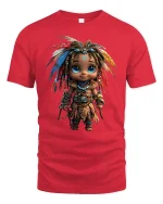 Cute Fantasy Tribal Explorer Graphic T-Shirt for Fun Style - red t-shirt on white background
