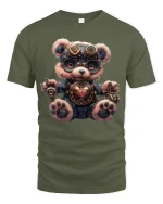 Cute Steampunk Bear Mechanical Heart T-Shirt for Gear Lovers - military green t-shirt on white background