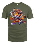 Cute Detective Tiger Graphic T-Shirt for Fun Mystery Lovers - military green t-shirt on white background