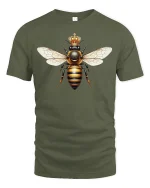 Royal Queen Bee Crown Graphic T-Shirt for Nature Lovers - military green t-shirt on white background