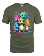 Cute Colorful Baby Dragons Graphic T-Shirt for Fantasy Fans - military green t-shirt on white background